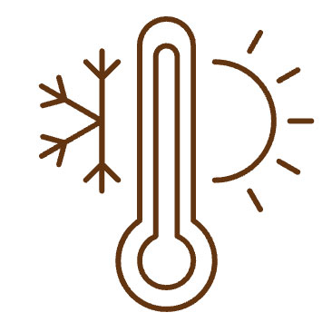 Drawing of a thermometer with a snowflake on one side and a sun on the other